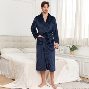 RONGTAI Womens Plush Fleece Hooded Bathrobe, Thick Nightgown Long Robe Sleepwear With Two Side Pockets And Belt